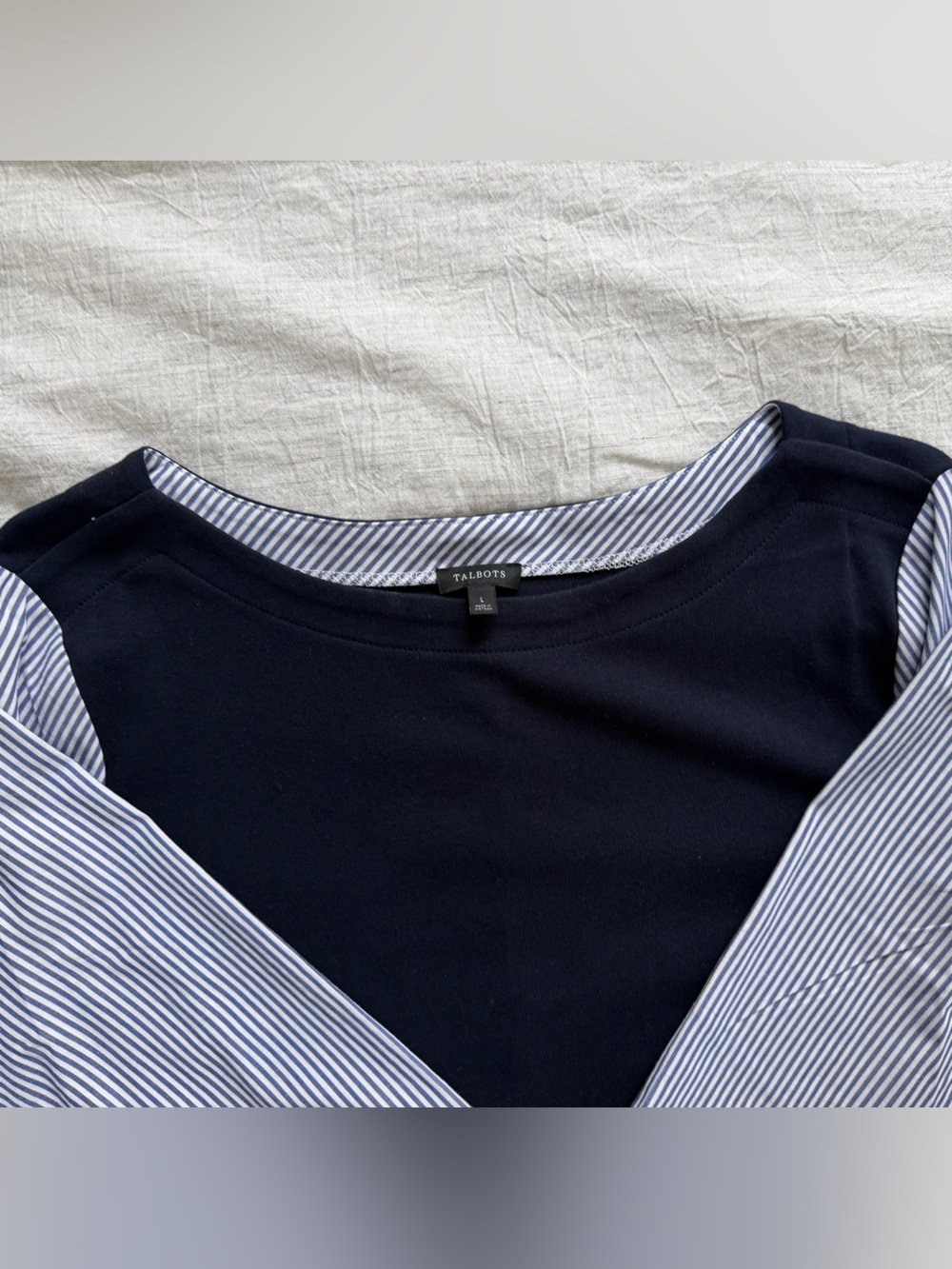 Striped Sleeve Navy Shell Dress